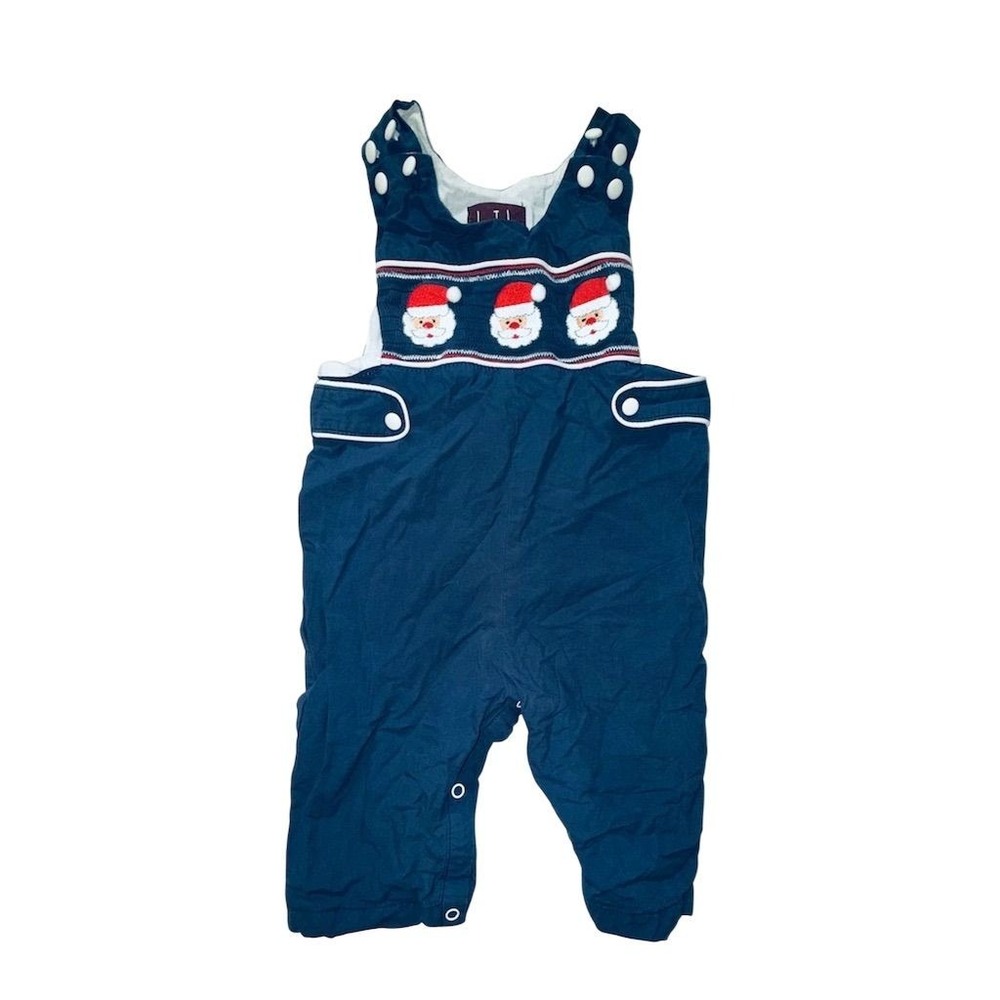 Lil Cactus Unisex Navy Blue Santa Smocked Longall Romper 6-12M‎ baby Christmas